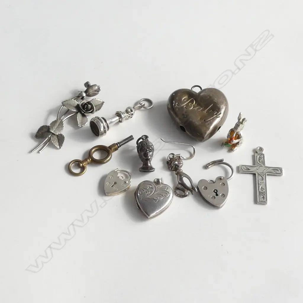 10 + SILVER ETC JEWELLERY ITEMS. CHARMS + CLASPS + BABY RATTLE ETC Image 1++