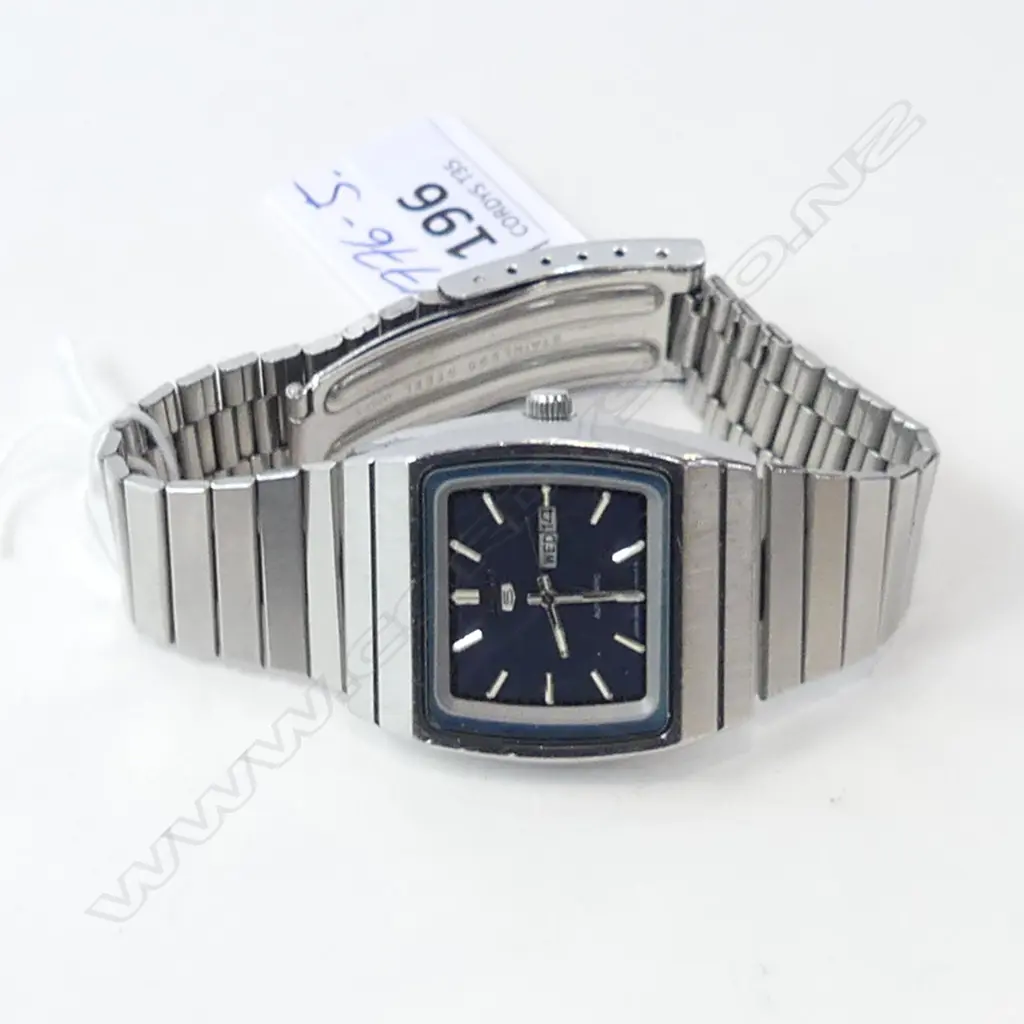 1970'S SEIKO GENT'S AUTOMATIC STAINLESS WRISTWATCH RUNNING BLUE DIAL Image 1++