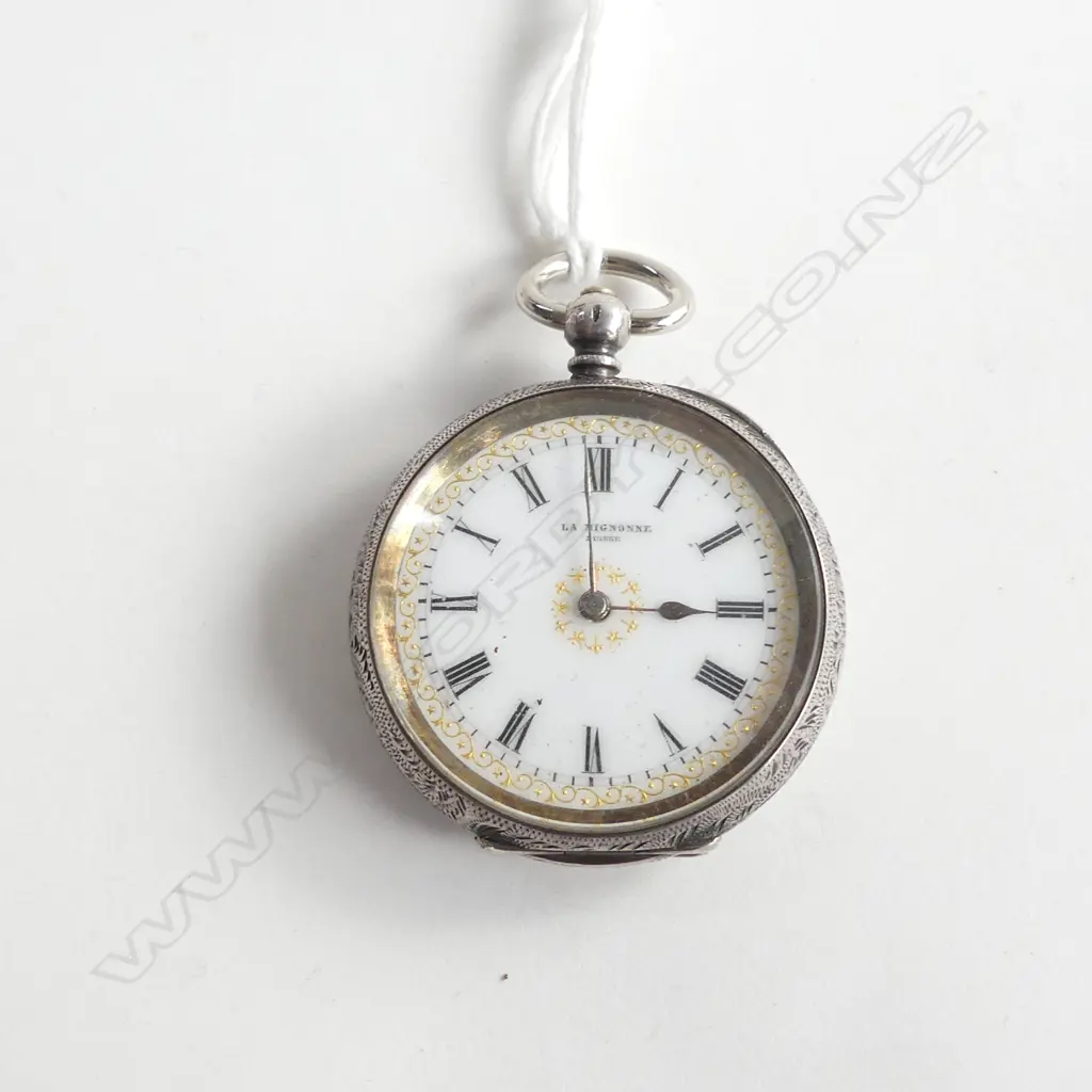 19THC SWISS LADIES OPEN FACE FOB WATCH GILT HIGHLIGHT DIAL Image 1++