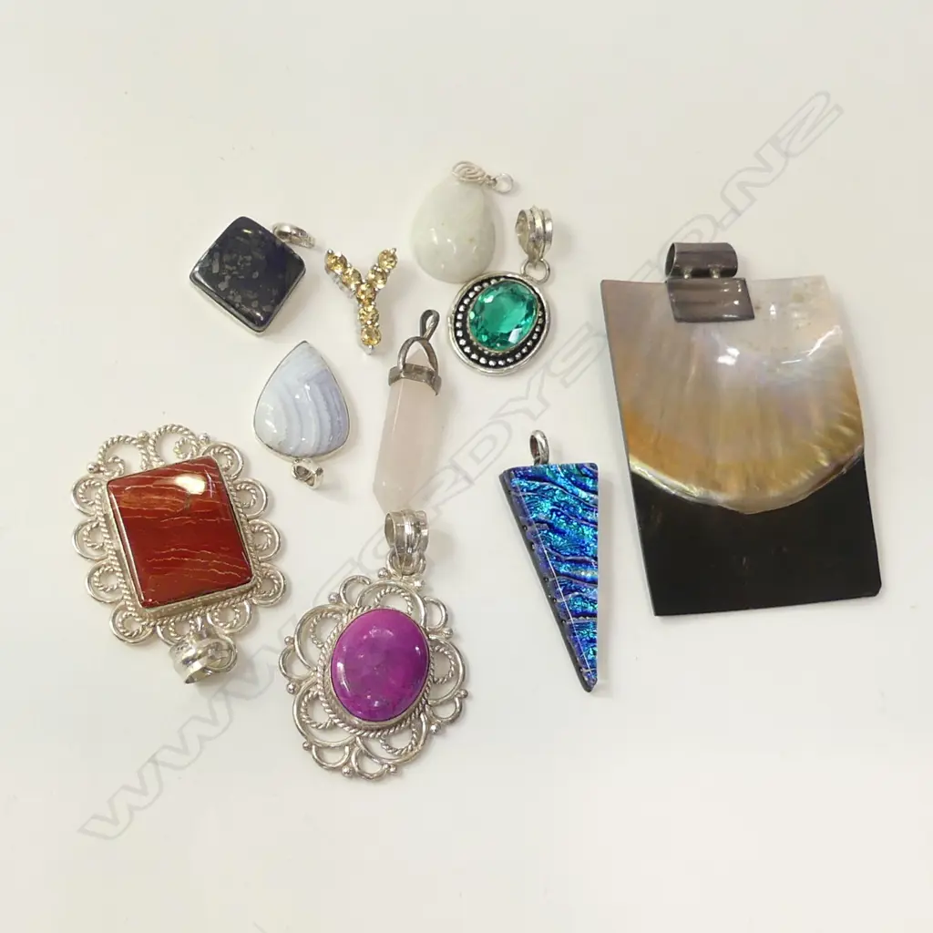 10 SILVER / STG SILVER PENDANTS WITH STONES ETC.. Image 1++