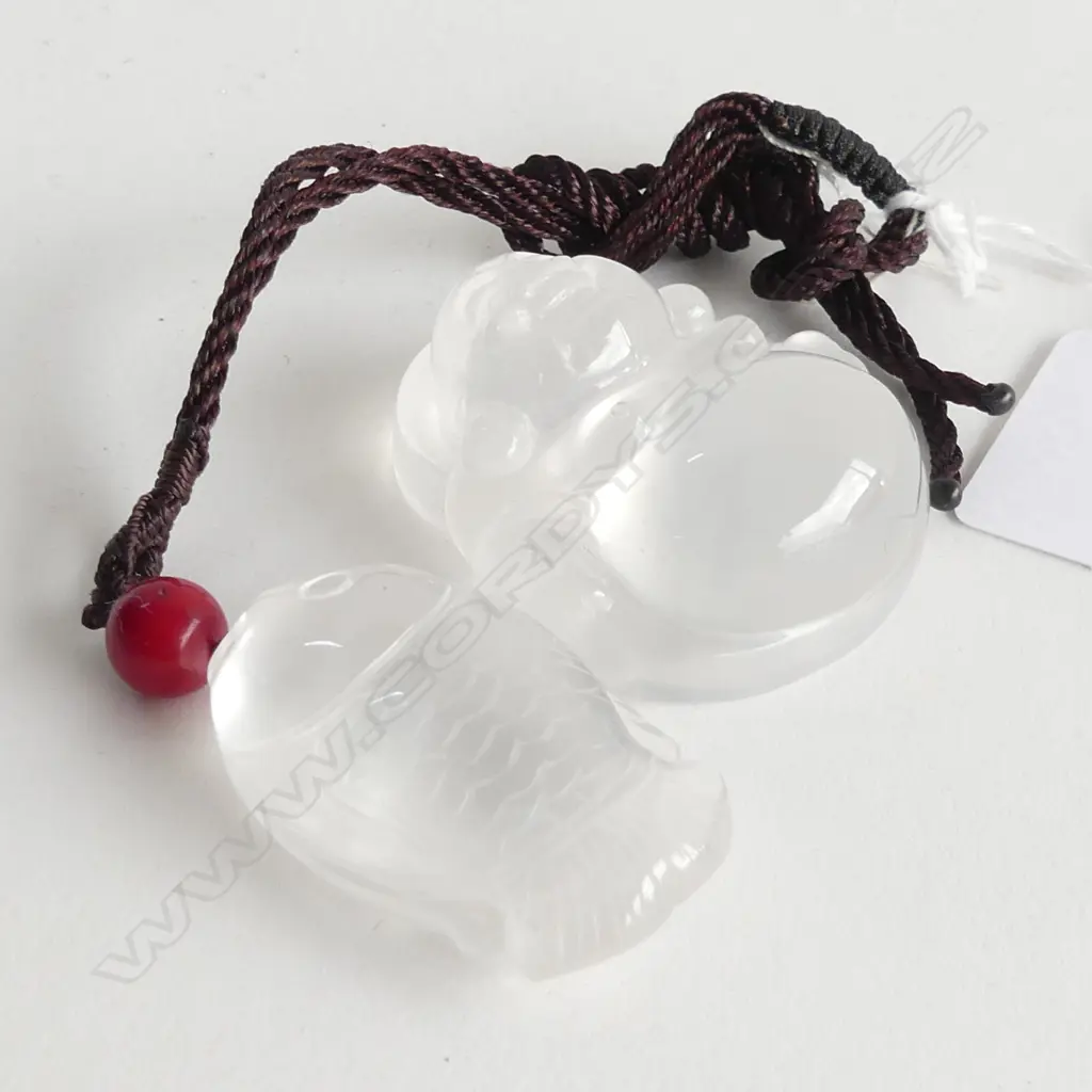 2 CHINESE CLEAR JADE/ROCK CRYSTAL PENDANTS. BUDDHA & FISH Image 1++