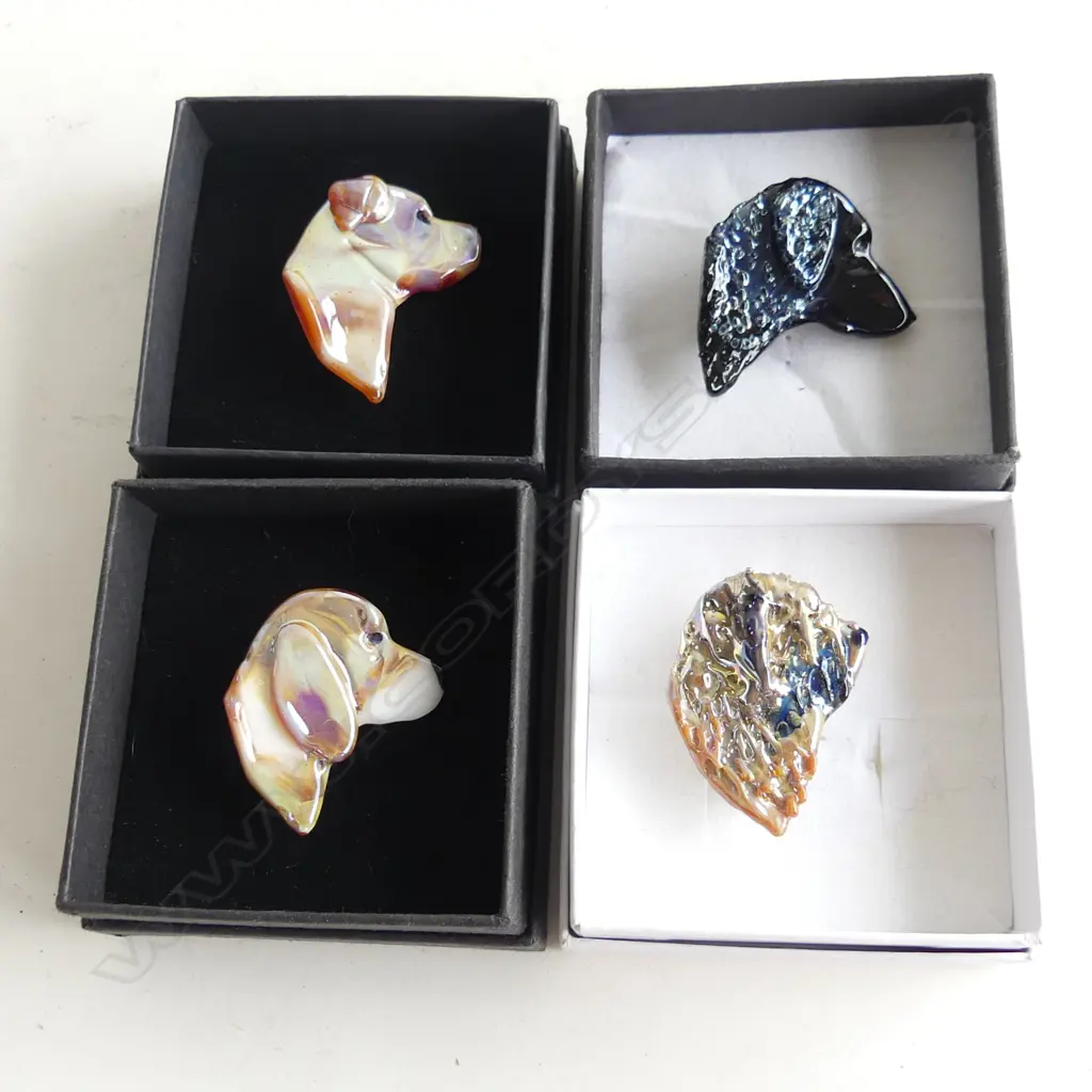 NEIL HARRIS DECORATIVE GLASS JEWELLERY; 4 ASST DOG BROOCHES - EACH IN INDIVIDUAL BOX... Image 1++