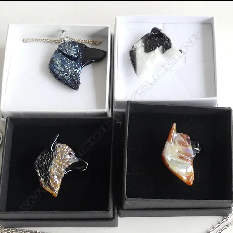 NEIL HARRIS DECORATIVE GLASS JEWELLERY; 3 DOG BROOCHES & 1 DOG PENDANT + 1 OTHER- EACH IN INDIVIDUAL BOX... Image 1++