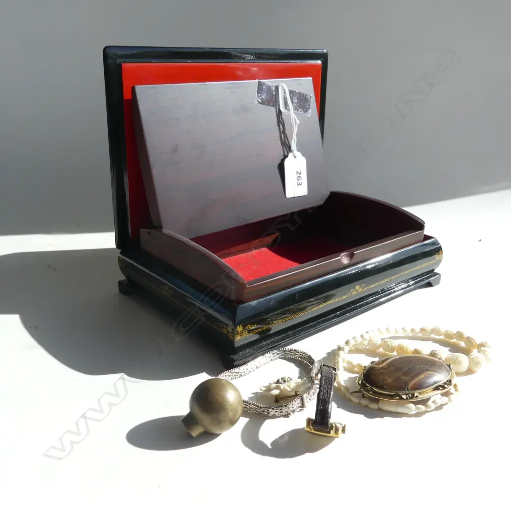 2 JEWELLERY BOXES + ASST. JEWELLERY; IVORY NECKLACE, 925 BRACELET ETC Image 1++