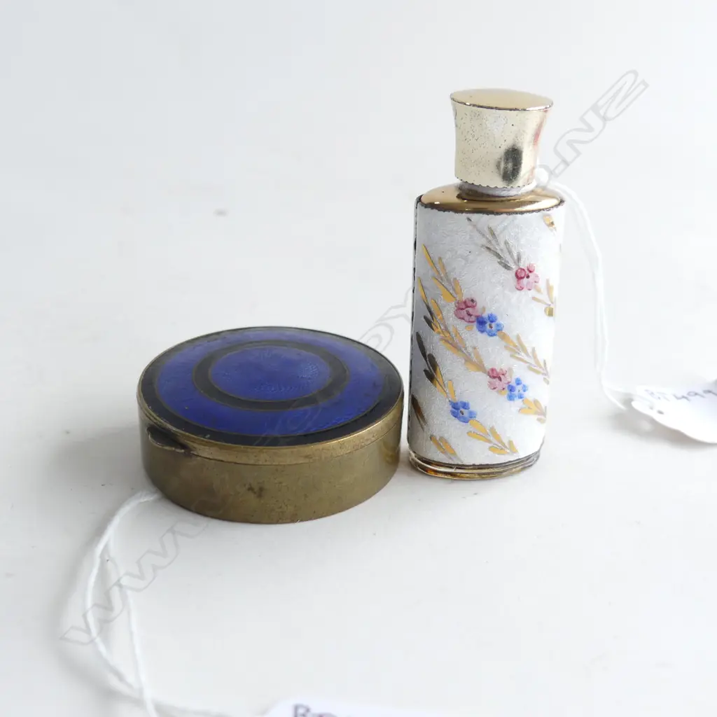 ENAMEL PERFUME BOTTLE & ENAMEL LIDDED PATCH BOX Image 1++