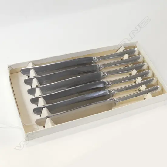 6 STG SILVER DINNER KNIVES BY WALLACE, STAMPED STERLING