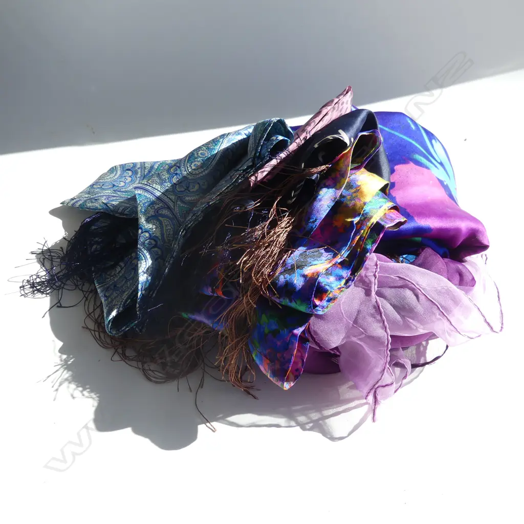 11 ASST. BLUE & PURPLE SCARVES; MOST SILK Image 1++