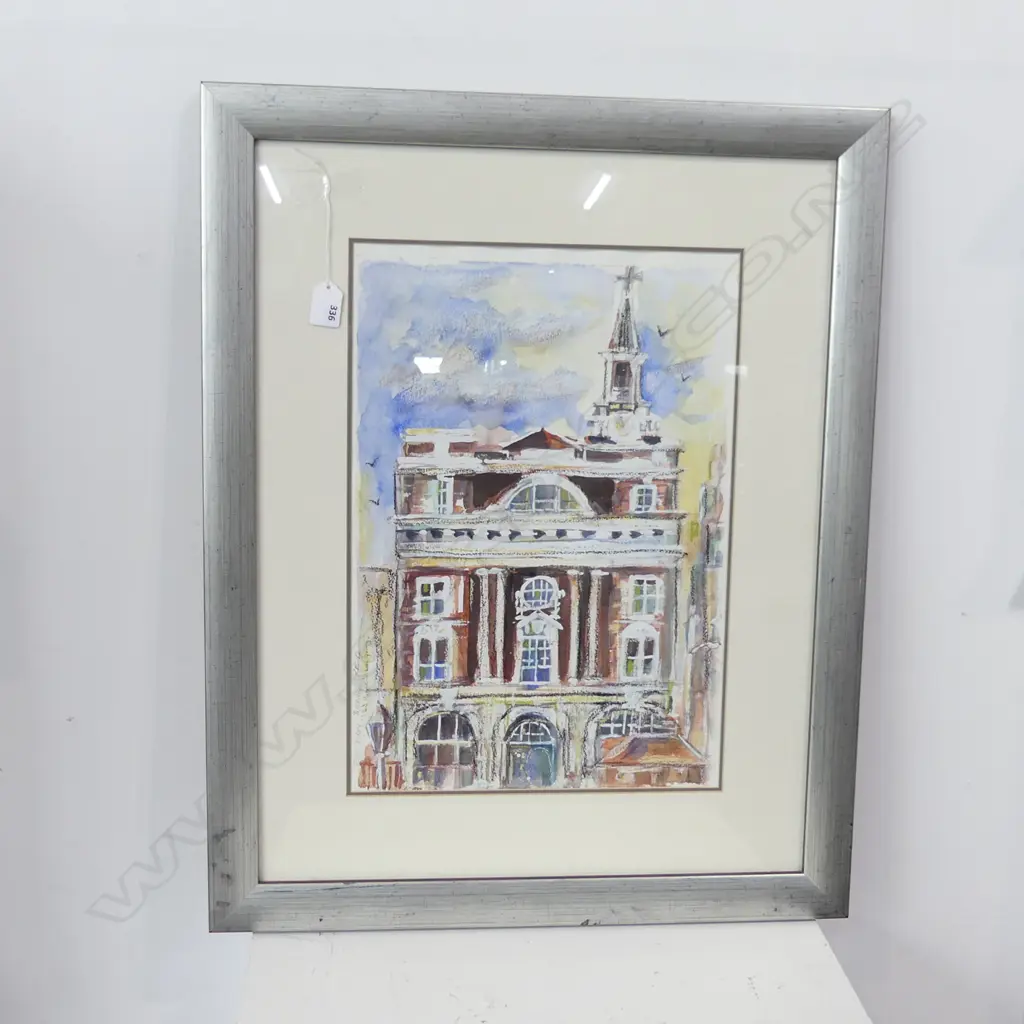 AUCKLAND FERRY BUILDING SIGNED MIXED MEDIA W/C 465x325mm Image 1++