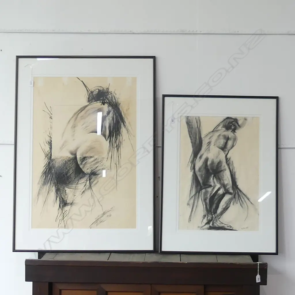 2 CHARCOAL NUDES SIGNED 'ROLFE 90' 800x550 / 600x420mm Image 1++