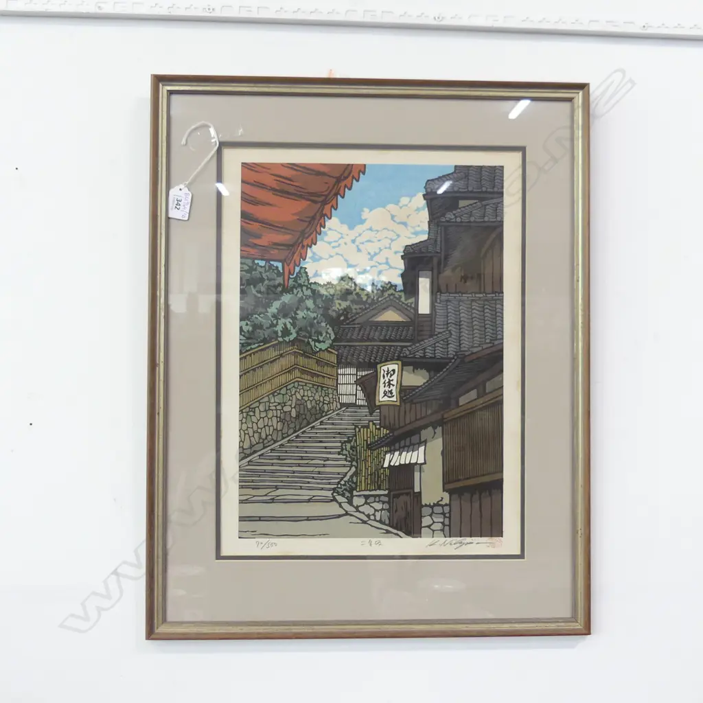 KATSUYUKI NISHIJIMA 'TRADITIONAL JAPANESE TEA HOUSE' WOOD BLOCK PRINT 70/500 440x320mm Image 1++