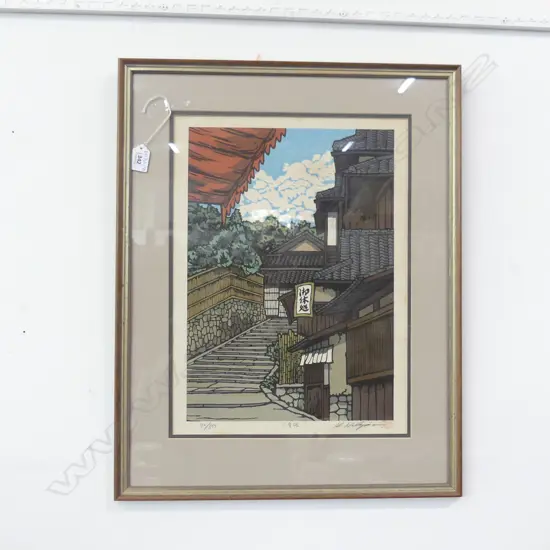 KATSUYUKI NISHIJIMA 'TRADITIONAL JAPANESE TEA HOUSE' WOOD BLOCK PRINT 70/500 440x320mm