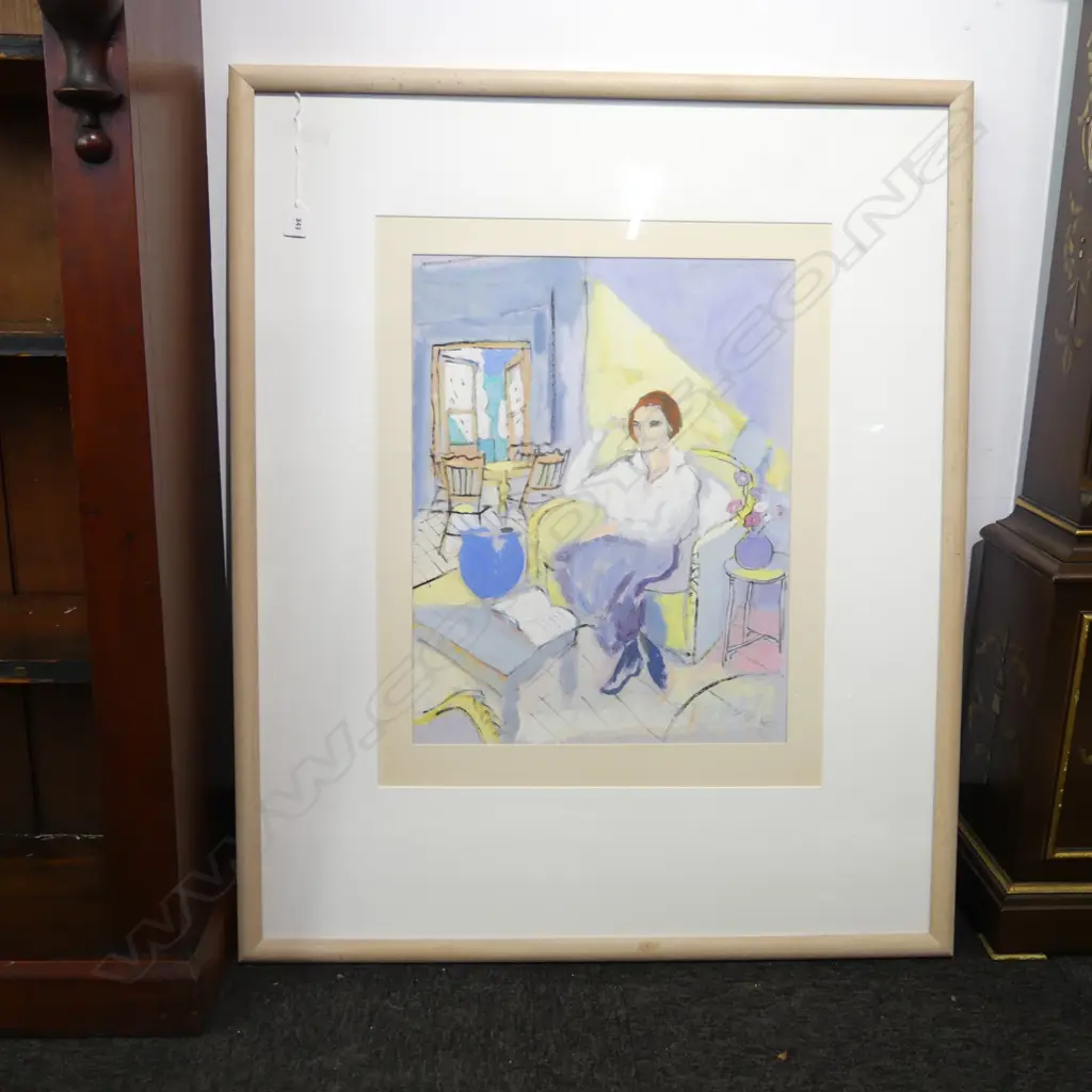 PETER FEATHERSTONE 'WOMAN IN MAUVE' GOUACHE ON PAPER 545x420mm Image 1++