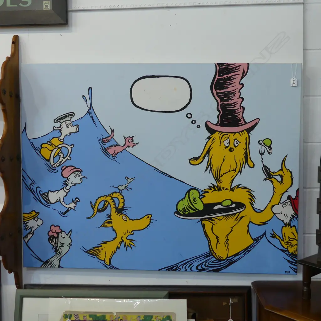LG ARCRYLIC CANVAS 'DR SEUSS'S CAT IN THE HAT' NZ ARTIST MARCO ERMERINS 1220 X 920MM Image 1++