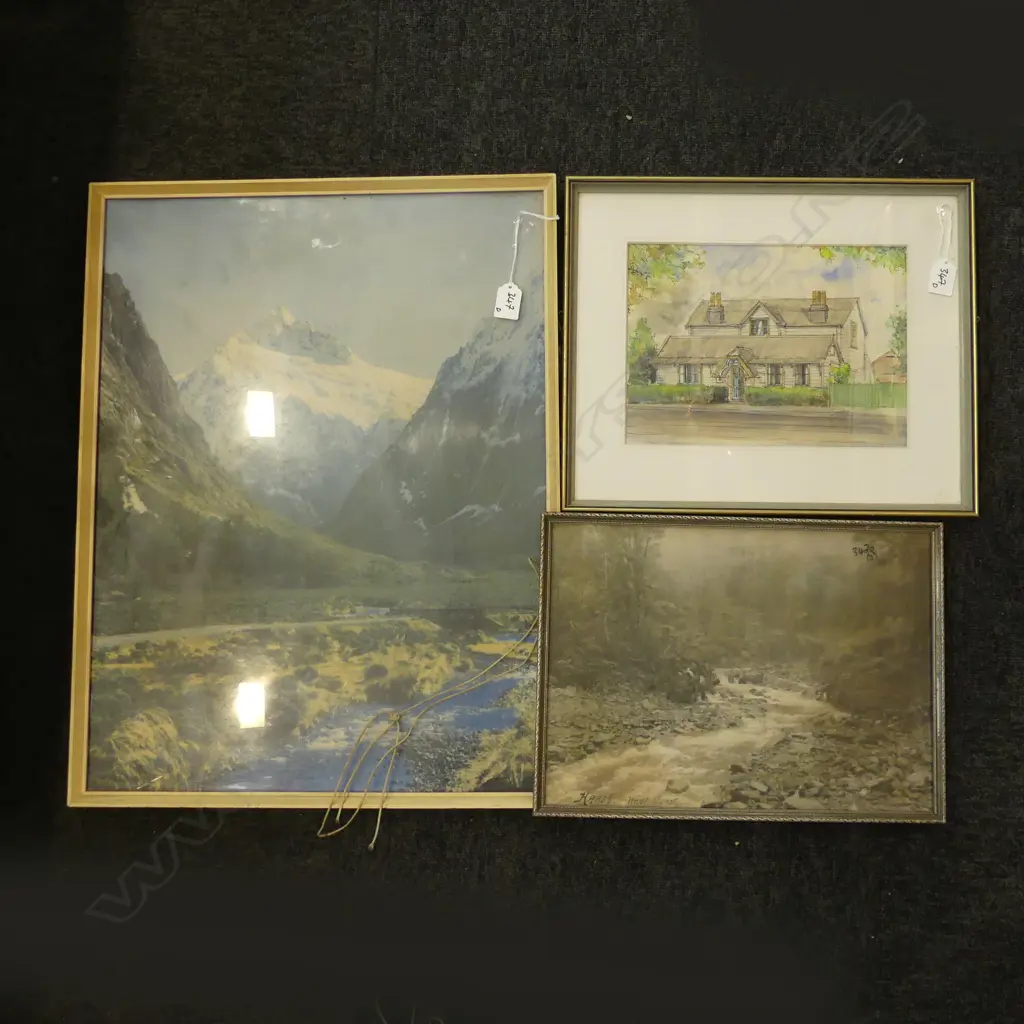2 OLD PHOTOS + INK & W/C BY JOHN CHECKLEY of The Pegasus Press building ChCh Image 1++