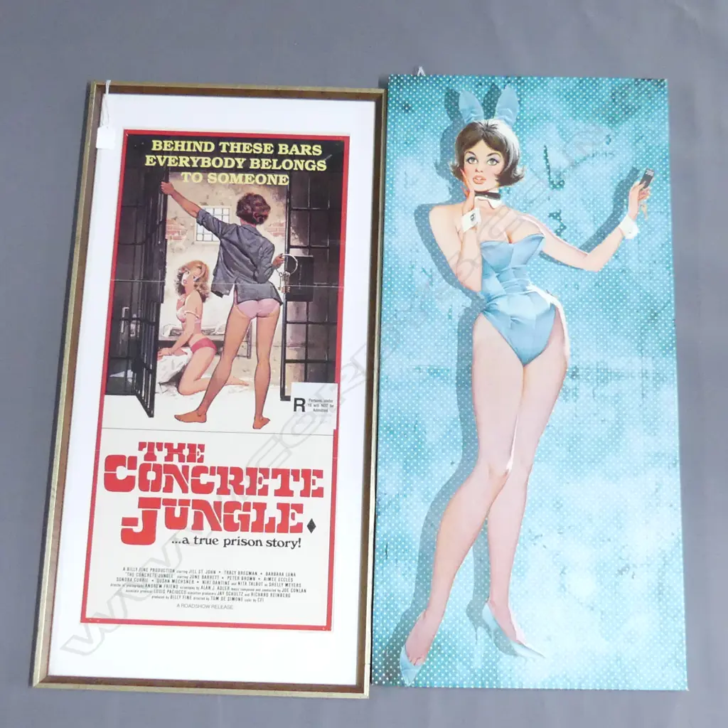 2 ARTWORKS; 'THE CONCRETE JUNGLE' MOVIE POSTER 670x300 + PLAYBOY GIRL PRINT 670x370mm Image 1++