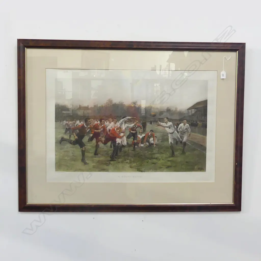 c.1900 WILLIAM BARNES WOLLEN 'A RUGBY MATCH; YORKSHIRE VS. LANCASHIRE PLAYED AT BRADFORD 1893' LITHOGRAPH 545x820mm Image 1++