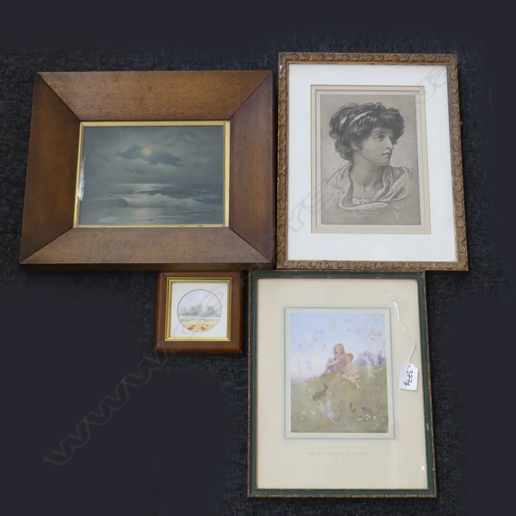 4 ARTWORKS; SM S. FRASER ' ESSEX COUNTRYSIDE' WATERCOLOUR (DIA 55MM) + 3 OTHER - LARGEST 200 X 150MM Image 1++