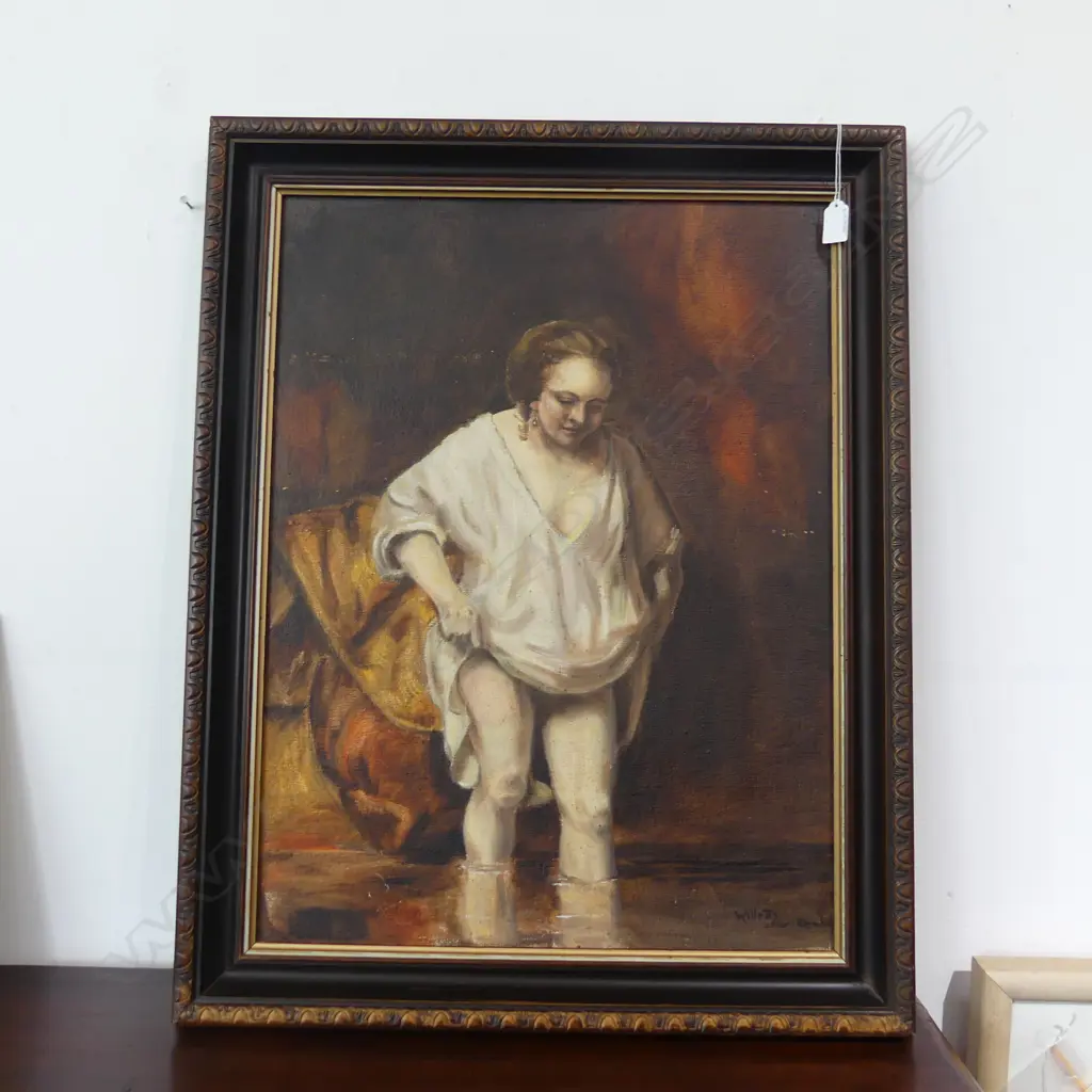 AFTER REMBRANDT, WOMAN BATHING, OIL ON BOARD, 645 x 485mm Image 1++