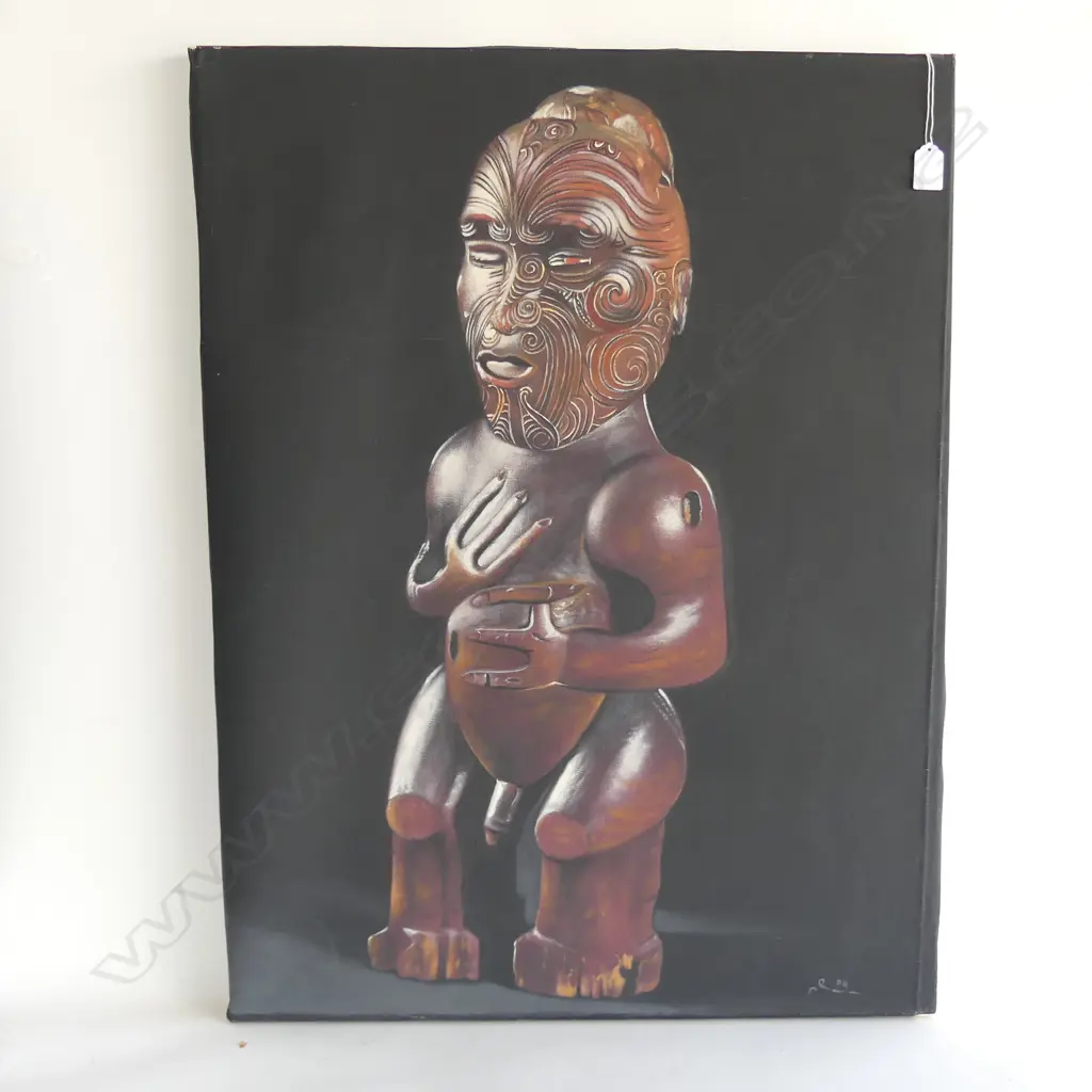 LGE OIL PAINTING ON CANVAS MAORI CARVED POST 800 x 600mm Image 1++