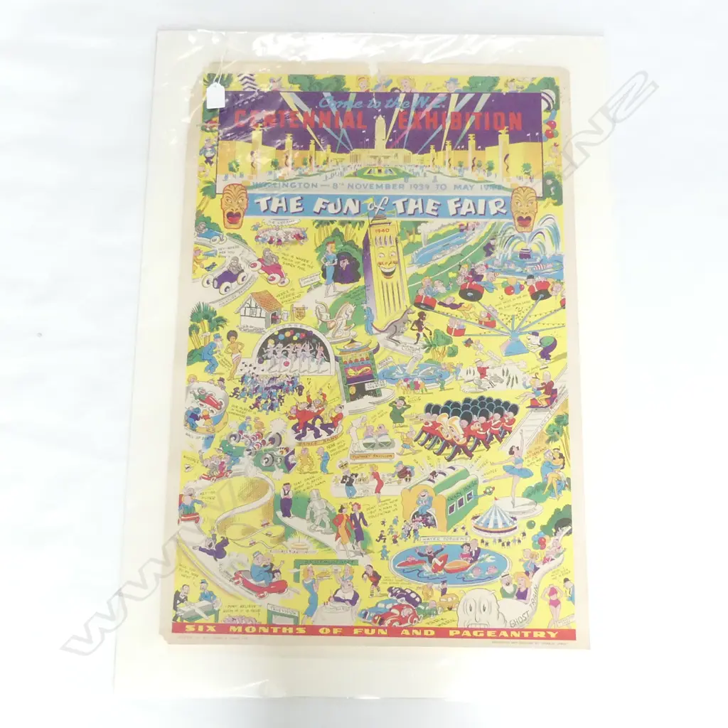 1940S NZ CENTENNIAL 'FUN OF THE FAIR' POSTER, SOME LOSS TO EDGES, 760 x 500mm Image 1++