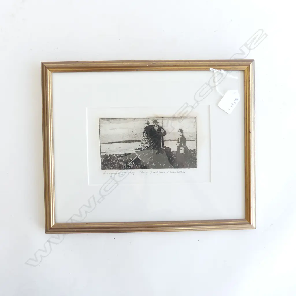 KAROLINA LARUSDOTTIR ETCHING 54/75 'IMAGINED JOURNEY'. 75 x 150mm. SIGNED. FRAMED Image 1++