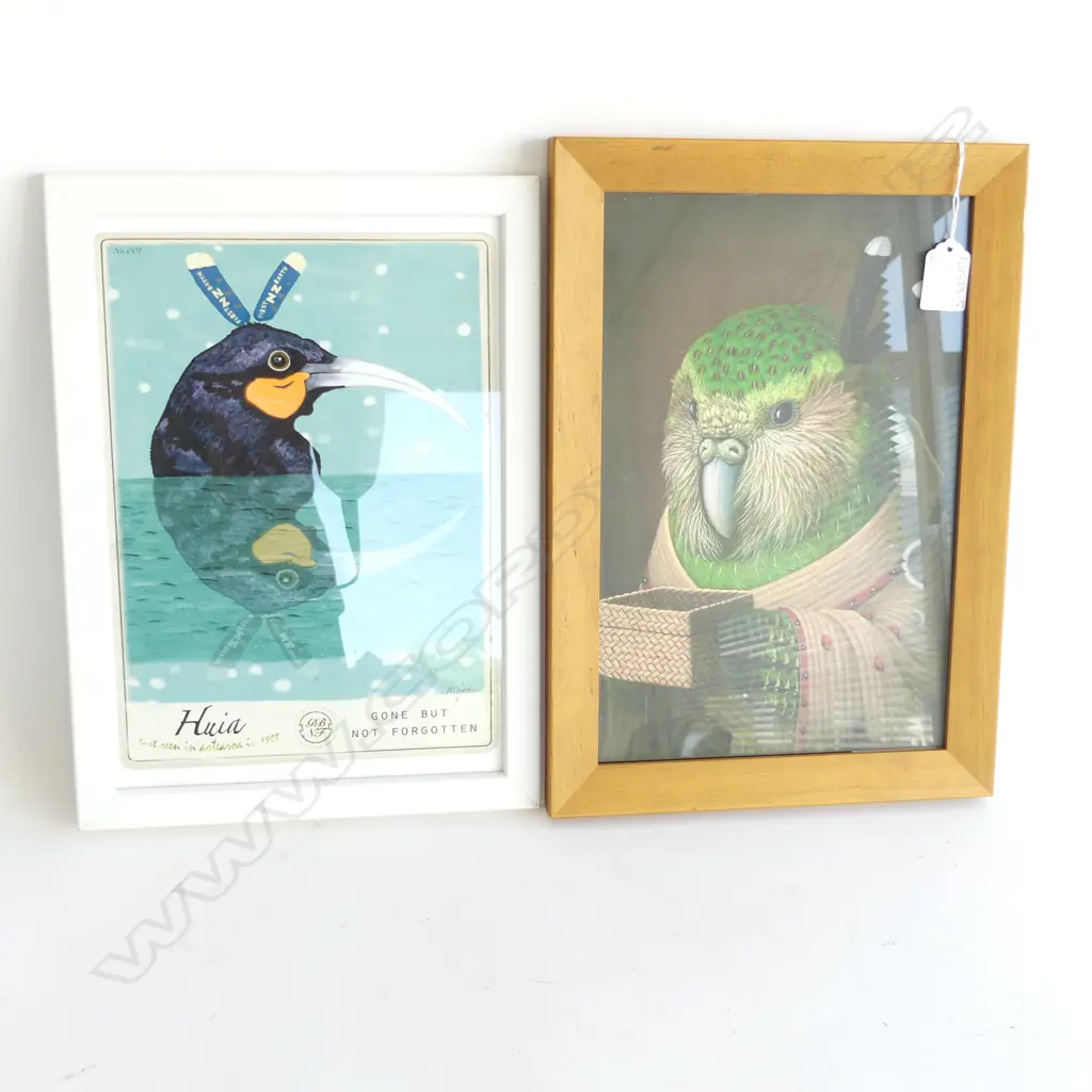 HUIA PRINT BY MARIKA JONES  H 285 x 200mm + KAKAPO PRINT H 295 x 190mm Image 1++