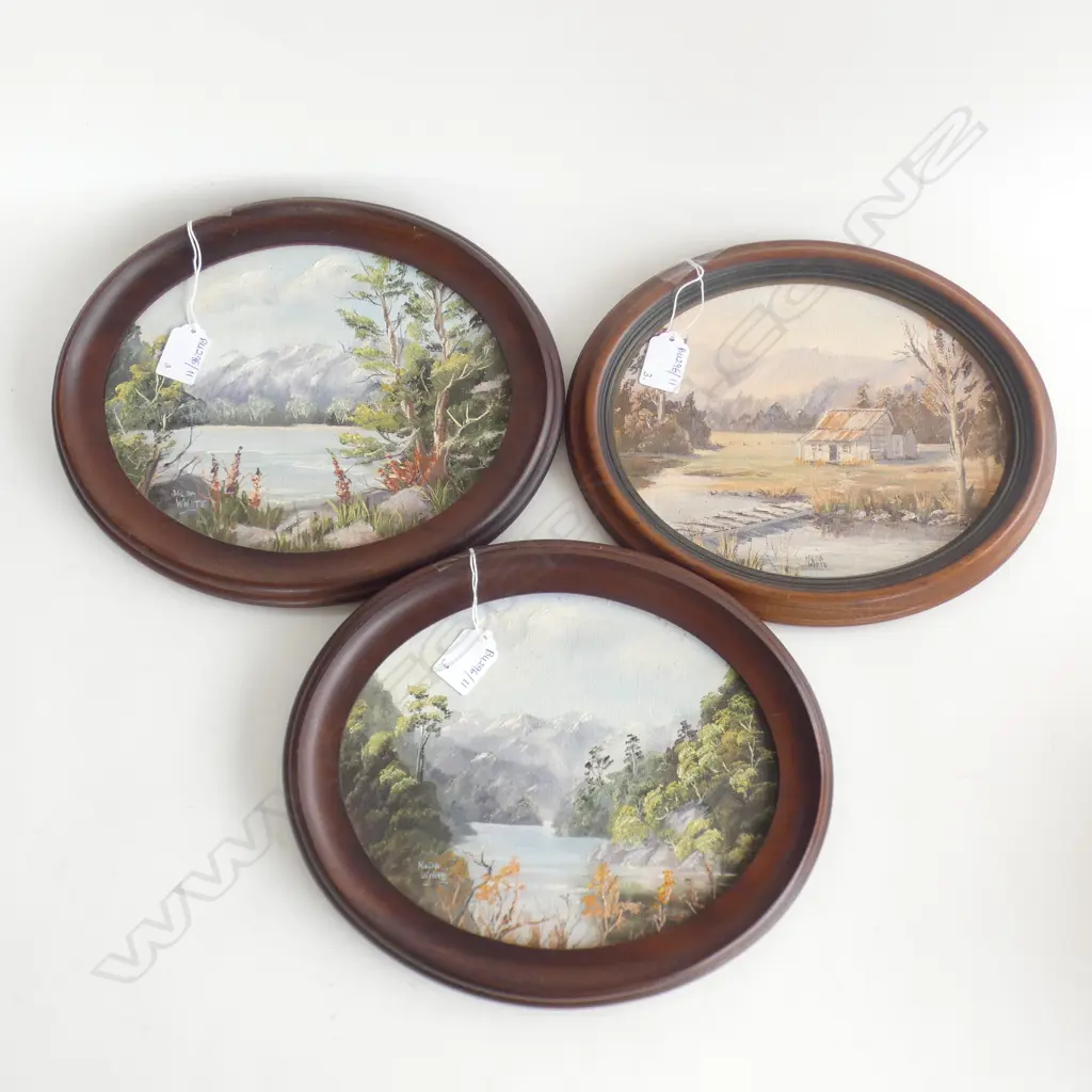 3 HILDA WHITE OVAL OIL LANDSCAPES 190x240mm Image 1++