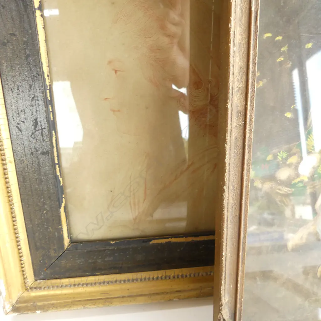 5 FRAMED ART WORKS; ANTIQUE LITHOGRAPH, SKETCH C1946 + 3 OTHER Image 1++