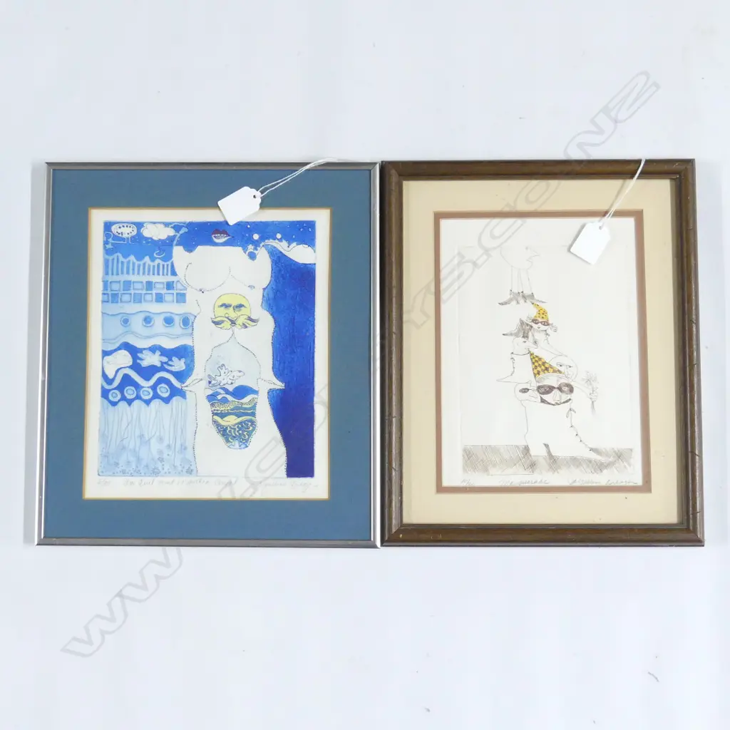 2 JACQUELINE DREAGEN LTD ED PRINTS  'MASQUERADE' & AN EVIL MIND IS SUCH A COMFORT'  205 X 250MM Image 1++