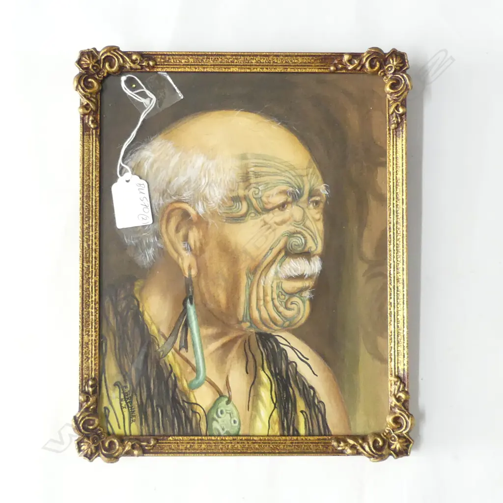 HANDPAINTED PORTRAIT OF MAORI WARRIOR AFTER GOLDIE SIGNED F BRENNER NZ 'PATARA TE TUHI' TO REVERSE H. 245 x 195mm Image 1++