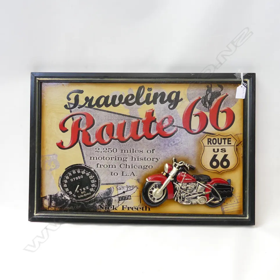 FRAMED ROUTE 66 WOODEN ART 400x600mm Image 1++