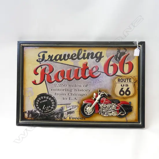 FRAMED ROUTE 66 WOODEN ART 400x600mm