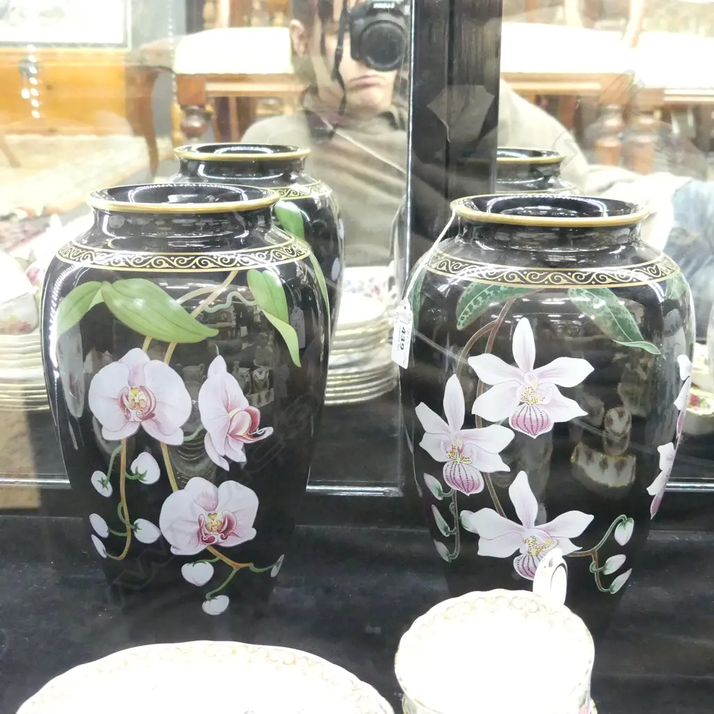 PR LG FRANKLIN MINT MAKOTO MIYAGI ORCHID VASES H. 285MM Image 1++