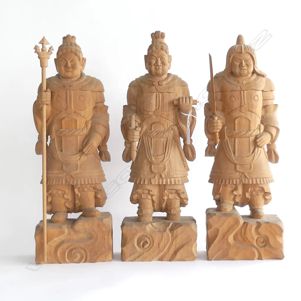 3 CARVED CEDAR WISE MEN OF CHINESE MYTHOLOGY H.452mm Image 1++