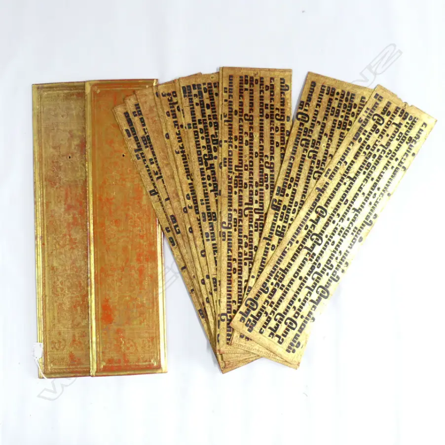 Sixteen Burmese Sanskrit lavishly gilded lacquer panels Image 1++