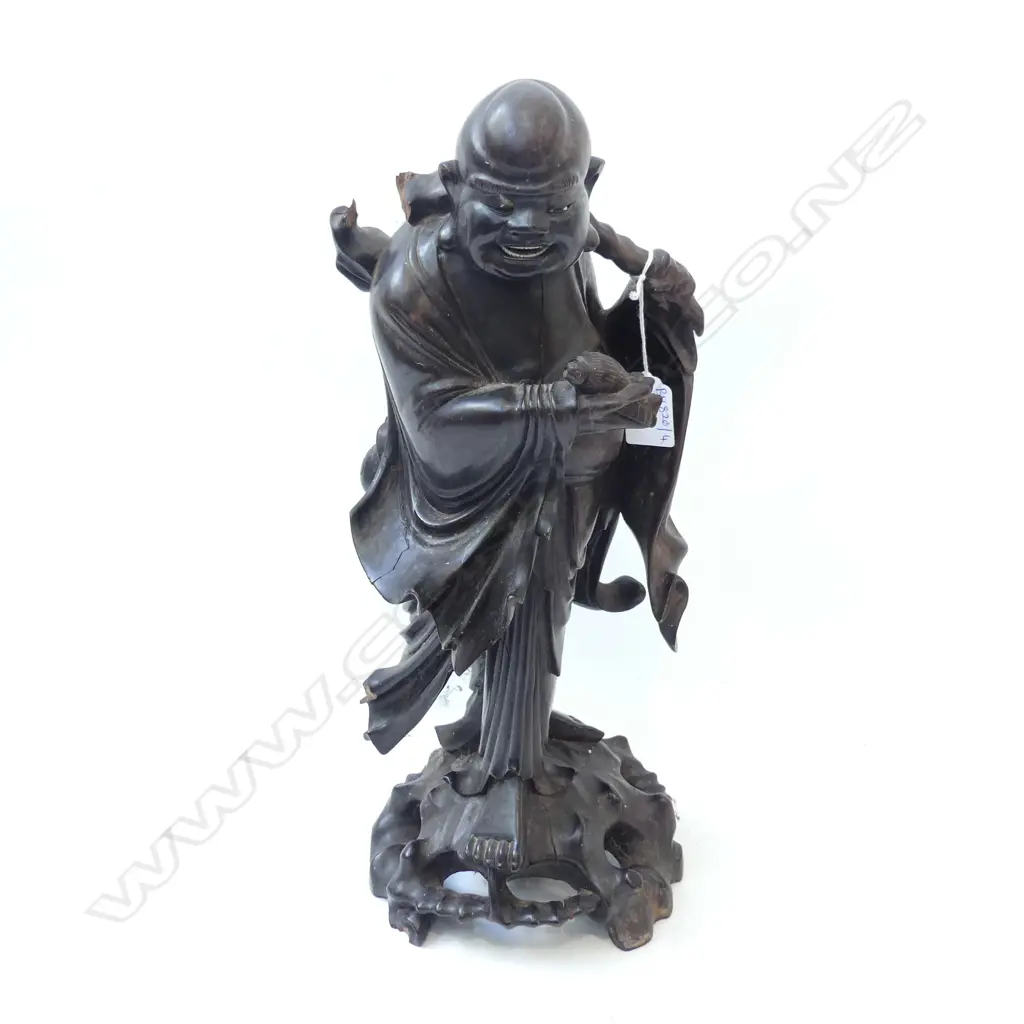 CARVED WOODEN ORIENTAL FIGURE H.420mm AF Image 1++