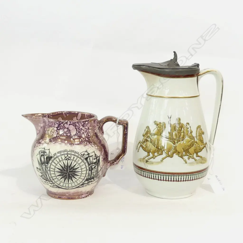 GREYS POTTERY LUSTRE JUG (H 120MM) + VINTAGE COFFEE POT C1861 (KITE MARK) (H 225MM) Image 1++
