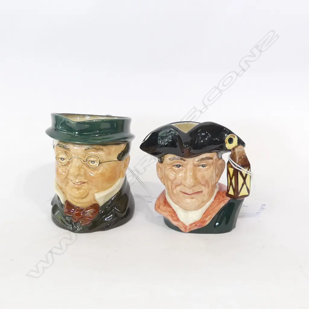2 ROYAL DOULTON SM CHARACTER JUGS; NIGHT WATCHMAN & MR PICKWICK H. 110MM Image 1++