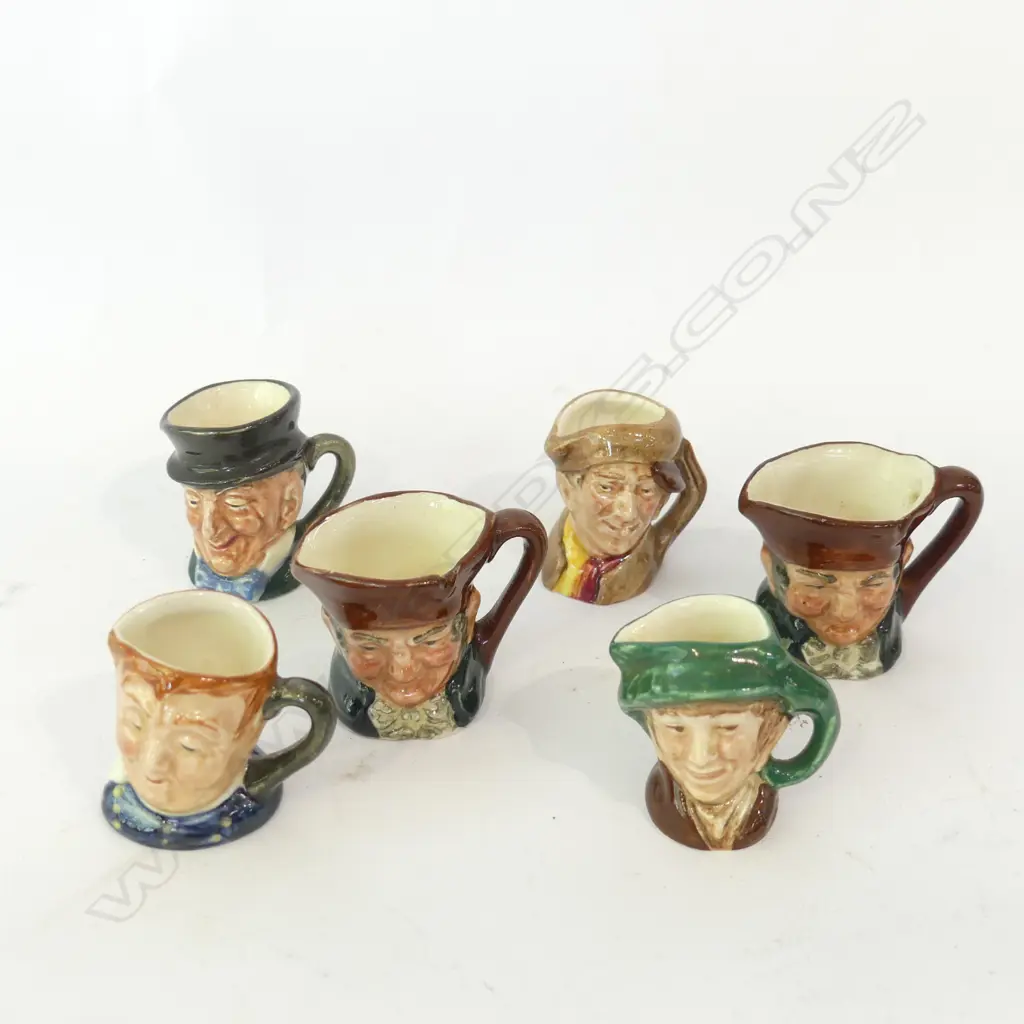 6 ASST ROYAL DOULTON MINIATURE CHARACTER JUGS AVG H. 40MM Image 1++