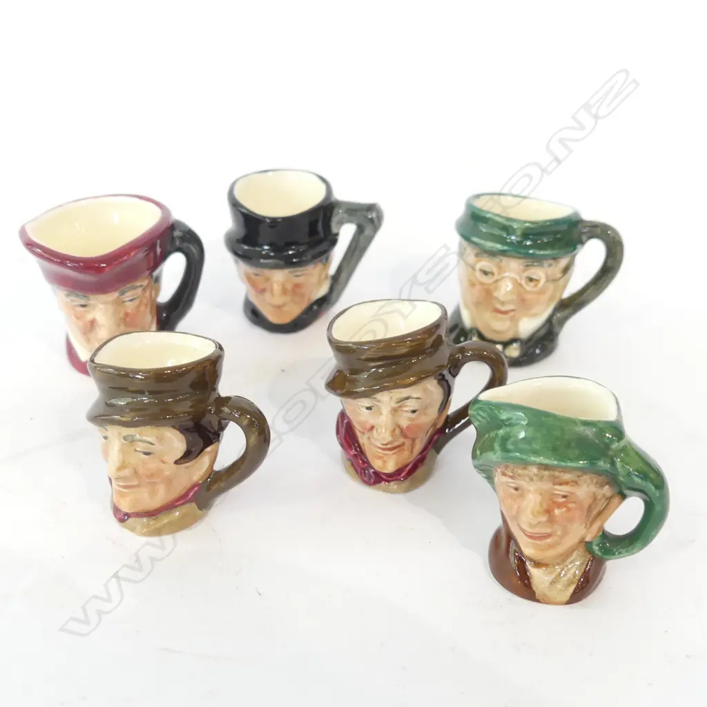 6 ASST ROYAL DOULTON MINIATURE CHARACTER JUGS AVG H. 40MM Image 1++