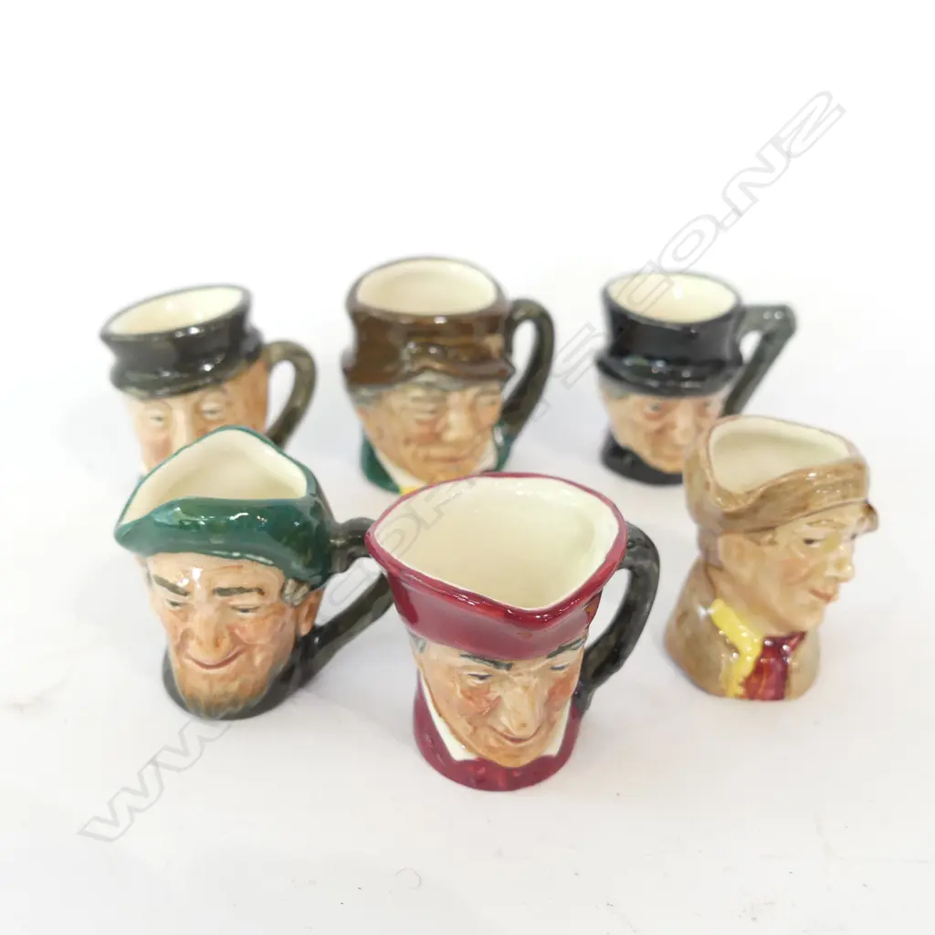 6 ASST ROYAL DOULTON MINIATURE CHARACTER JUGS AVG H. 40MM Image 1++