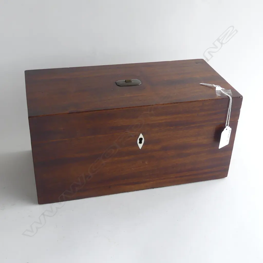 LATE GEORGIAN MAHOG 2 CANNISTER TEA CADDY w GLASS MIXING BOWL. 310 X 150 X 150mm Image 1++