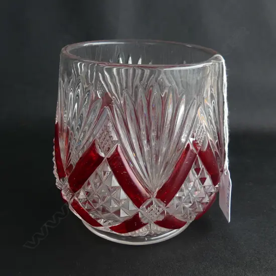 BOHEMIAN RUBY & CLEAR CUT GLASS VASE - ART DECO STYLE H. 115MM