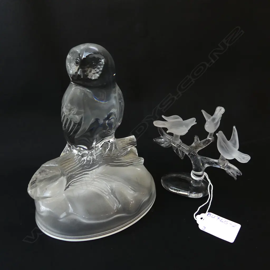 GLASS OWL ON A BRANCH (H 150MM) + 3 SM GLASS DOVES ON A BRANCH (H 80MM) Image 1++
