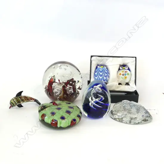 SIX ASST. ART GLASS PAPERWEIGHTS