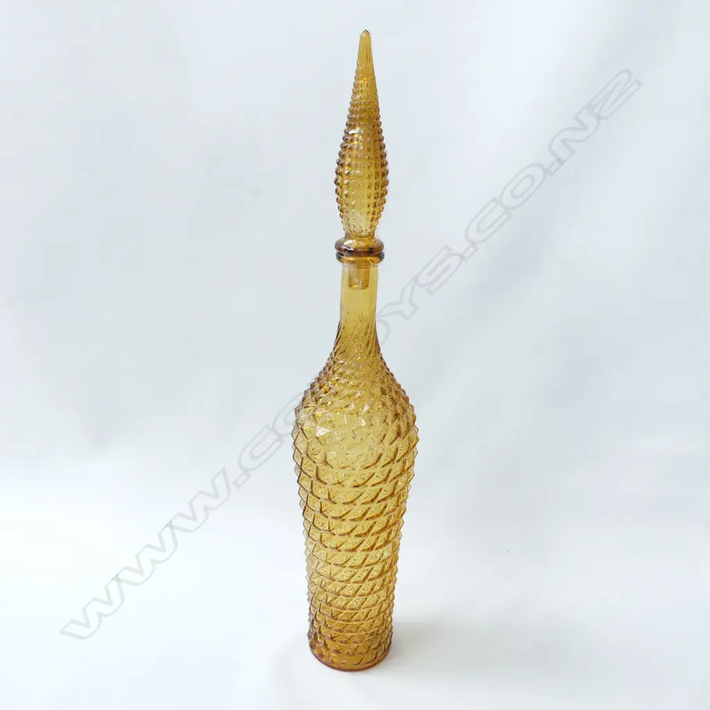 ROSSINI AMBER GLASS DIAMOND PATTERN GENIE BOTTLE WITH STOPPER H. 570MM Image 1++