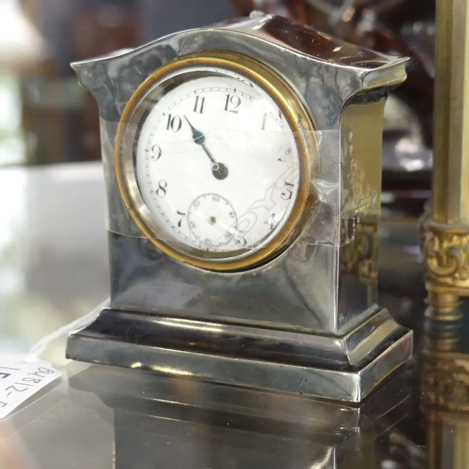 WALKER & HALL SMALL STG SILVER CLOCK, C1913 H. 75MM Image 1++