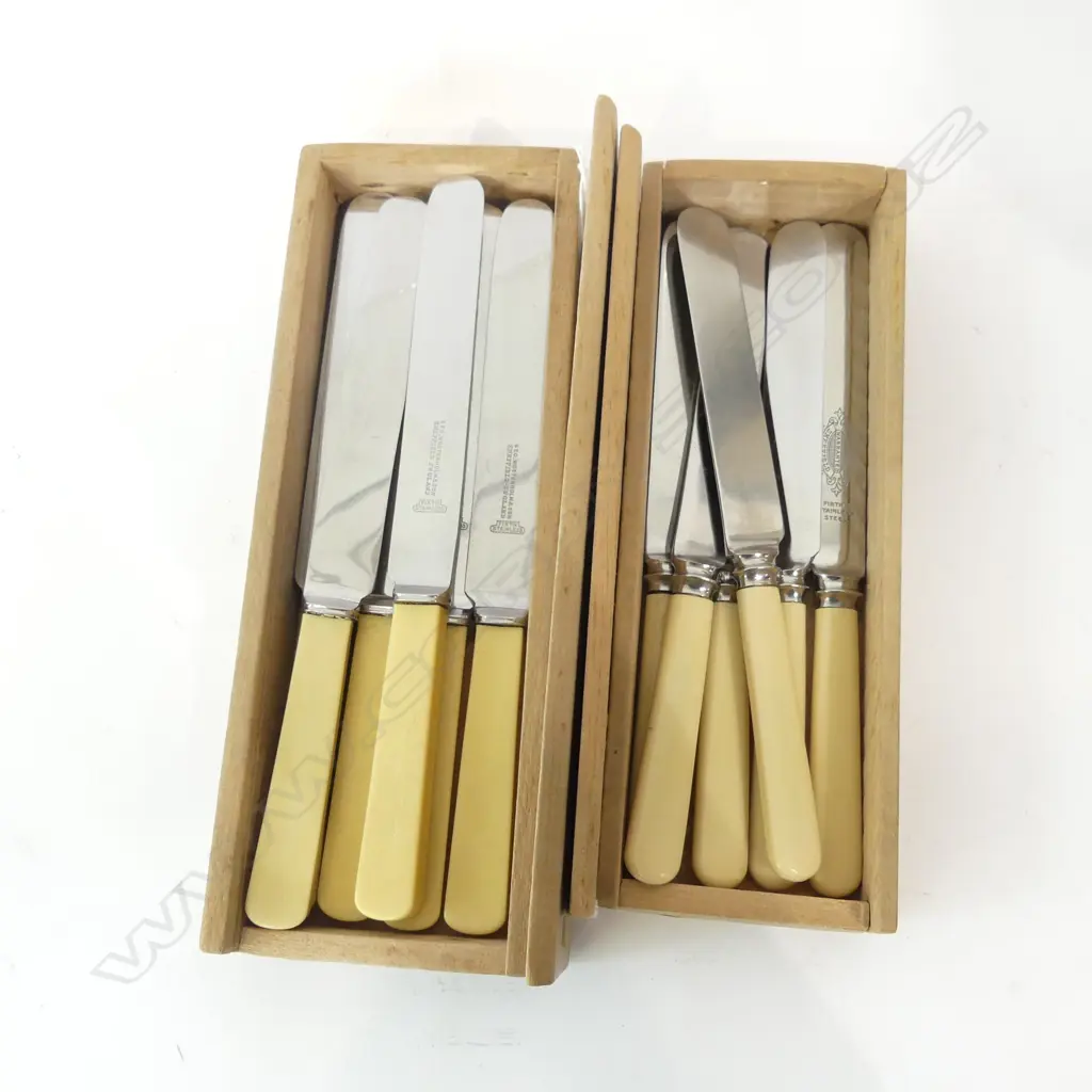 2 SETS OF 6 IVORINE 'BONE' HANDLED KNIVES Image 1++