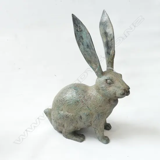 BRONZE SEATED HARE EARS RAISED H.330mm