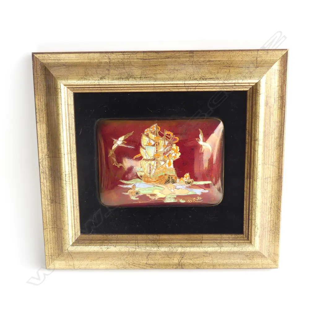 GILT FRAMED HAND PAINTED ROUGE ROYALE, GALLEON , SIGNED D.COLE 275 X 250MM (INCL. FRAME) Image 1++